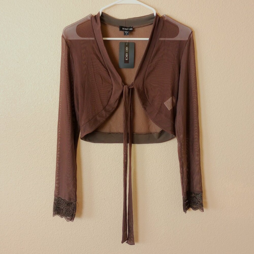 Ronen Chen NWT Designer Minimalist Sheer Mesh Tie Front Fairycore Cardigan